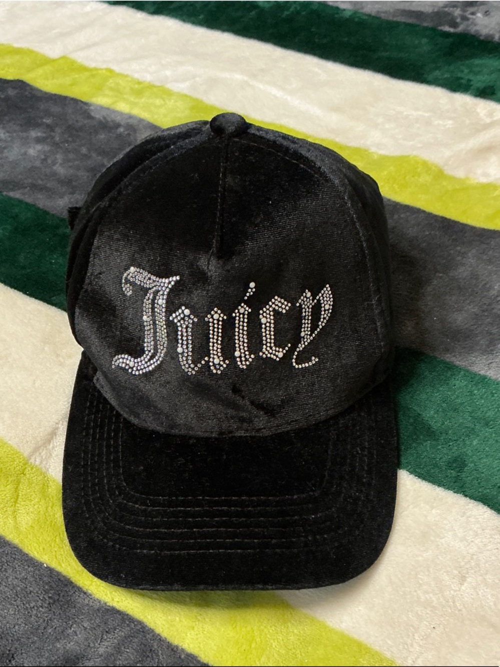 Juicy Couture Black Velvet Rhinestone Logo Cap - Picture 7 of 8